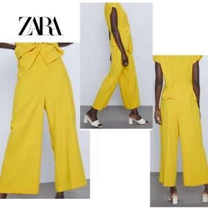 Zara yellow high-rise cropped wide leg culottes pants flowy side zip closure S